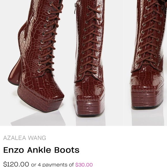 Sold- Azalea Wang Enzo Brown Faux Leather Croc Dolls Kill Platform Heel Boot - Picture 3 of 10